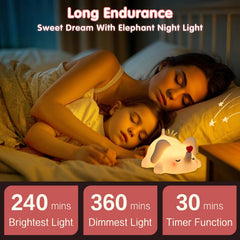 YR YRHH-PET Sweet Heart Elephant Night Light side shot as a rechargeable bedside lamp