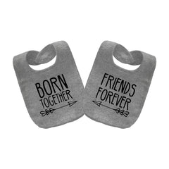 YSCULBUTOL baby twins bibs Born Together Forever graphic on grey fabric aids quick gift-giving