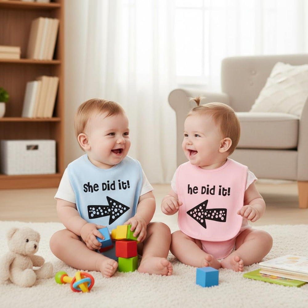YSCULBUTOL baby twins bibs button detail; adjustable snaps for secure, comfy wear