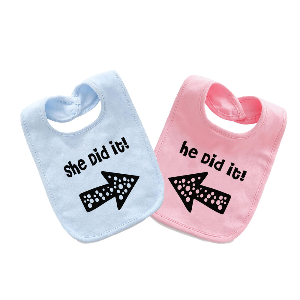 YSCULBUTOL baby twins bibs front view; soft cotton and breathable fabric for comfort