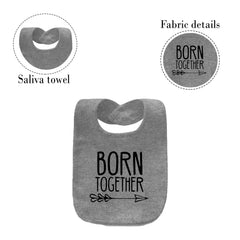 YSCULBUTOL baby twins bibs grey fabric closeup highlights 100% cotton comfort