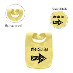 YSCULBUTOL bib close-up reveals vibrant DTG print on yellow twin set.
