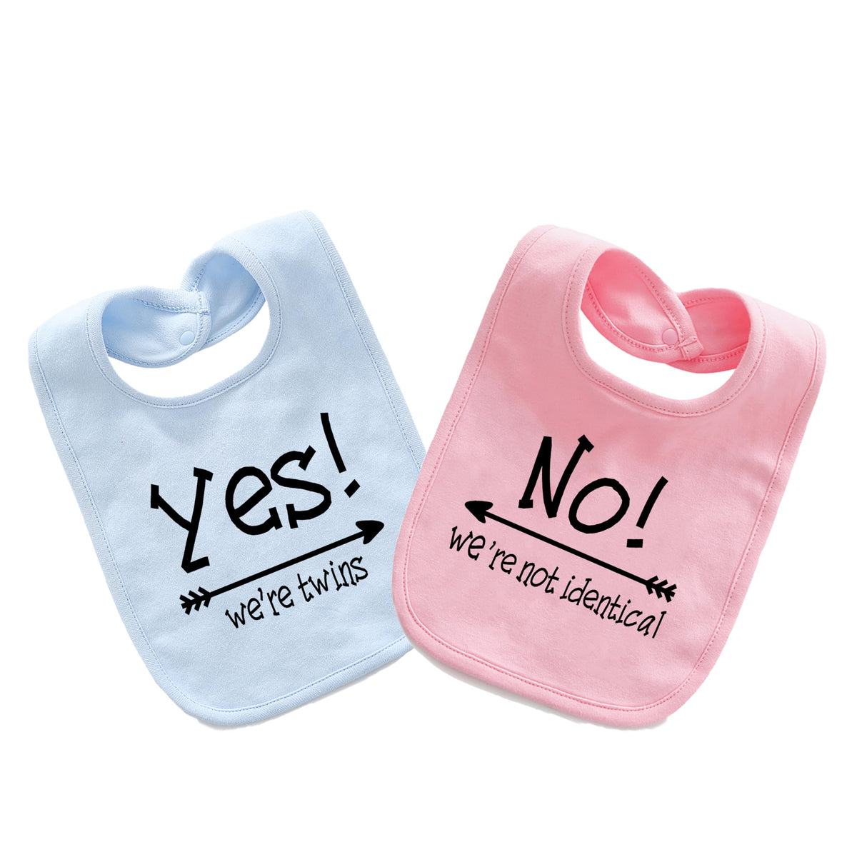 YSCULBUTOL Yes We Are Twins bib front view keeps baby dry and cute