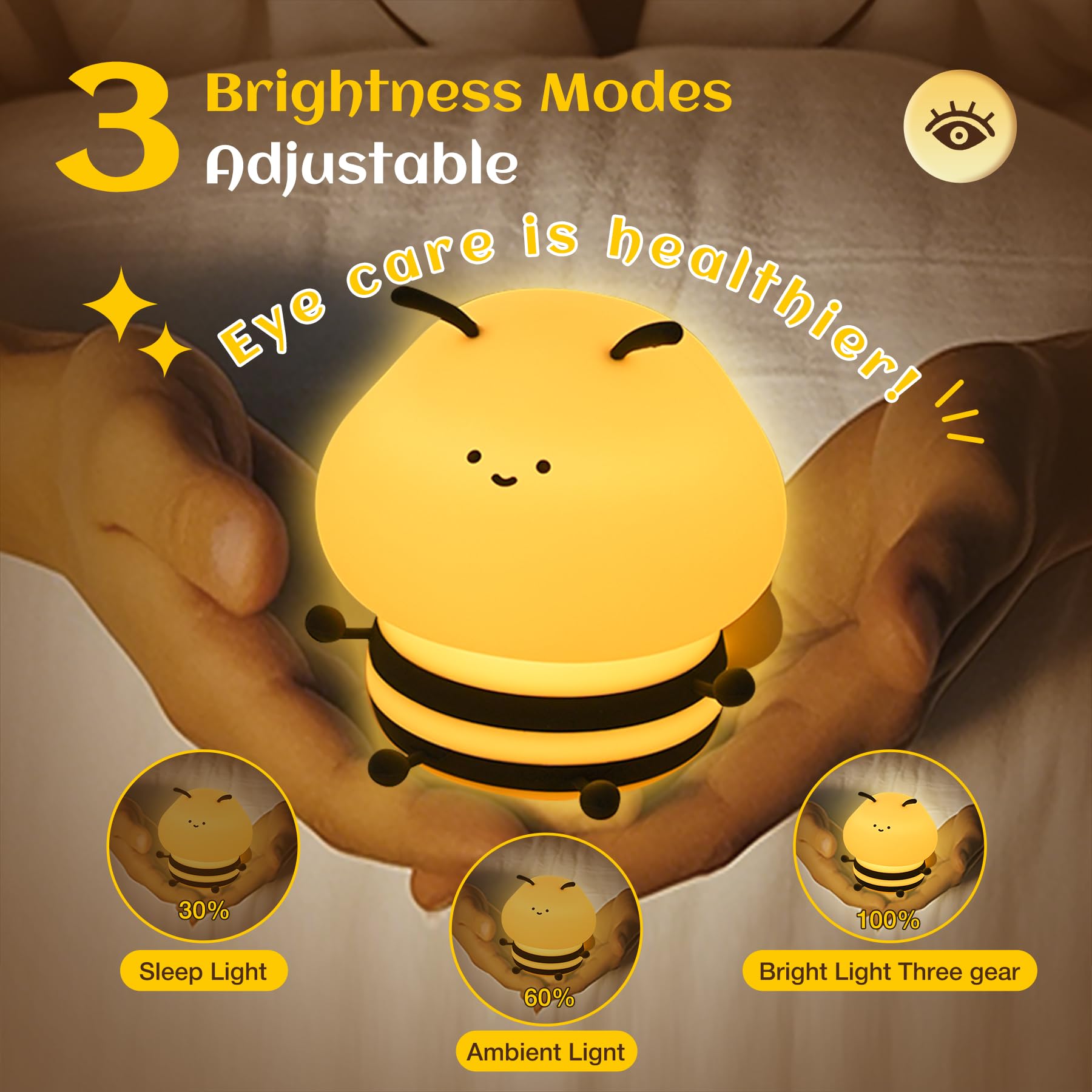 YSCYQ Premium finish bee night light adds soft glow to bedroom decor.