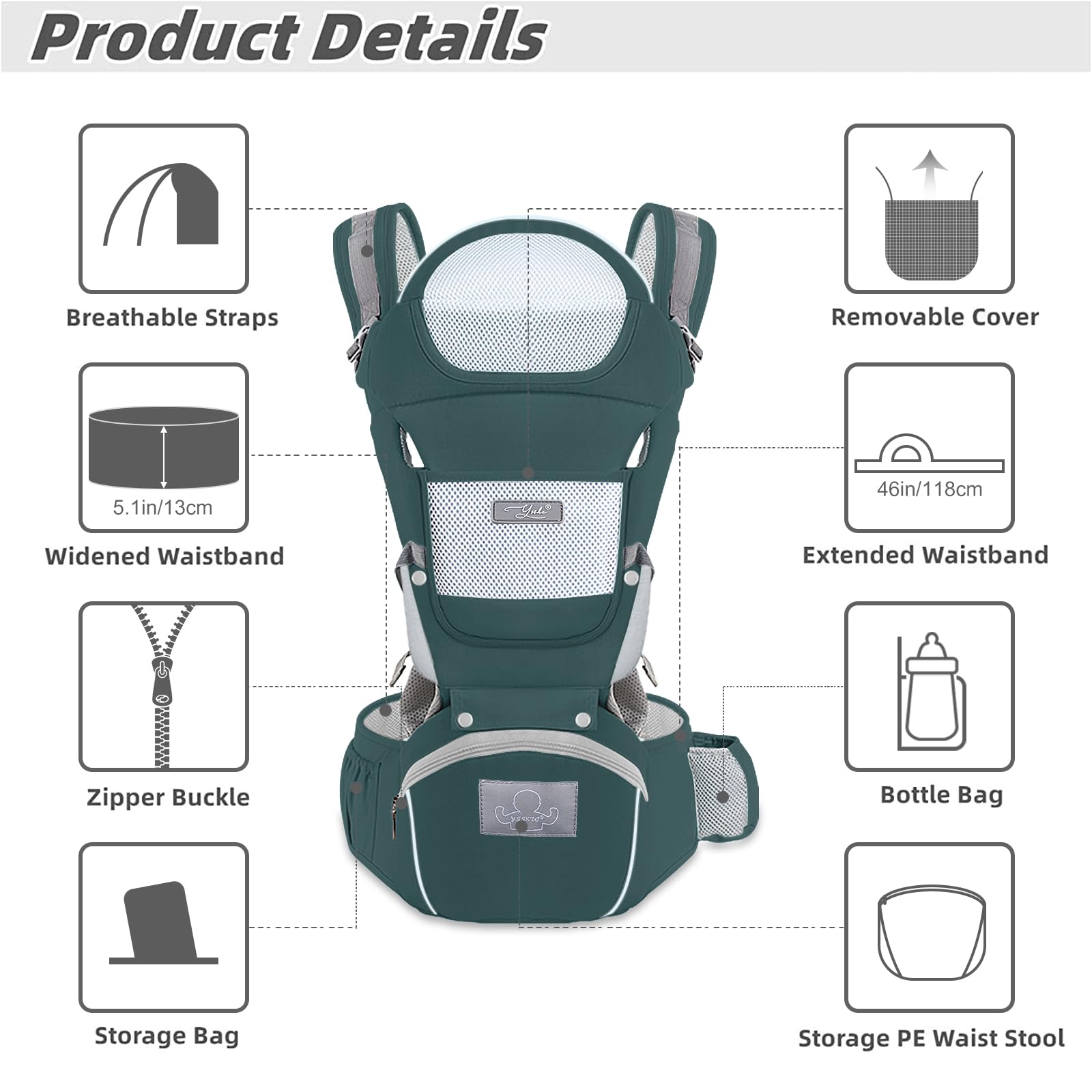 YSSKTC baby carrier newborn view shows soft cotton against skin.
