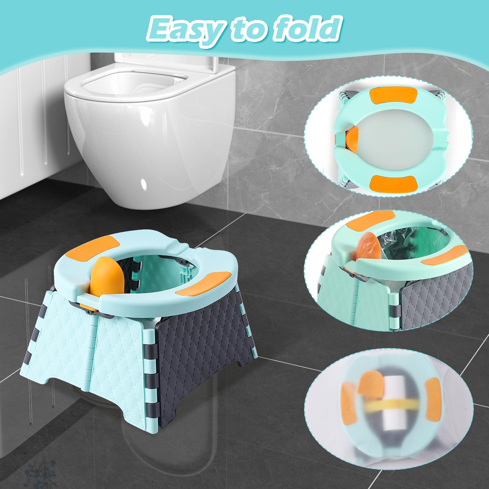 Yszawmx portable potty travel chair folded in its compact bag for travel convenience.