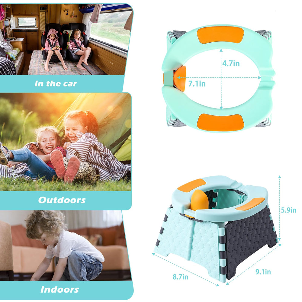 Yszawmx portable potty travel chair in-use with child demonstrates independent toilet moments.