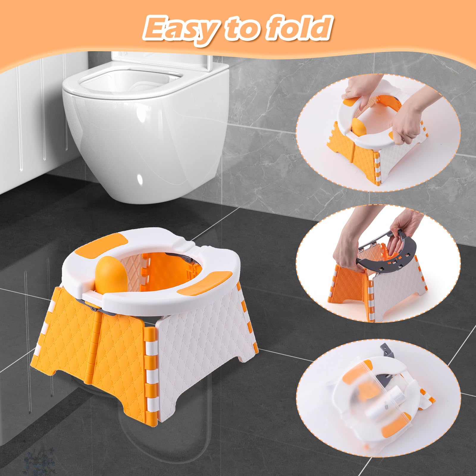 Yszawmx portable potty travel orange in-use scene highlights independent toilet use during trips