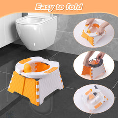Yszawmx portable potty travel orange in-use scene highlights independent toilet use during trips