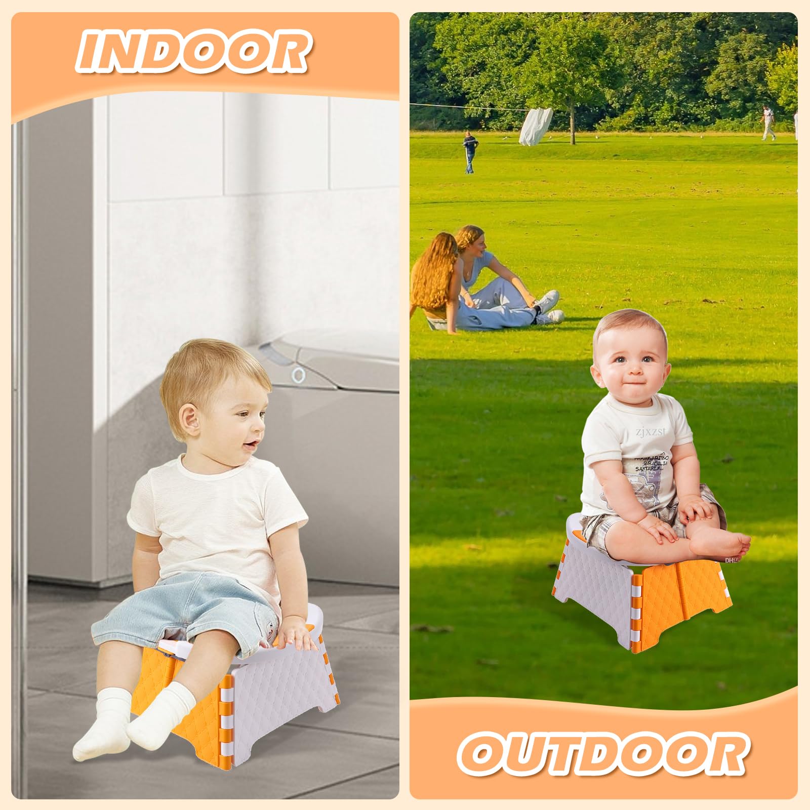 Yszawmx portable potty orange with-bags emphasizes hygienic disposal during journeys