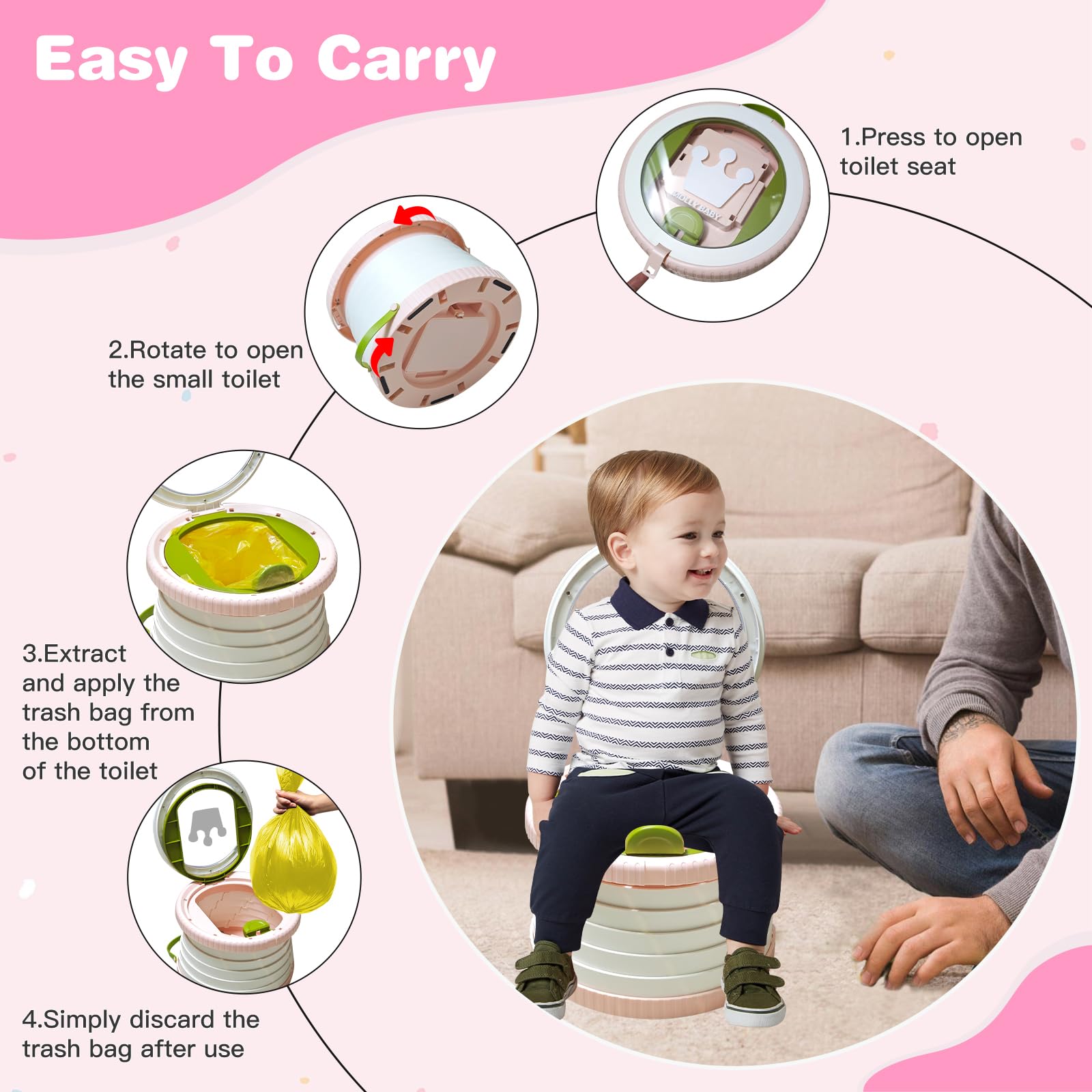 Yszawmx portable potty in car enables on-the-road toilet breaks.