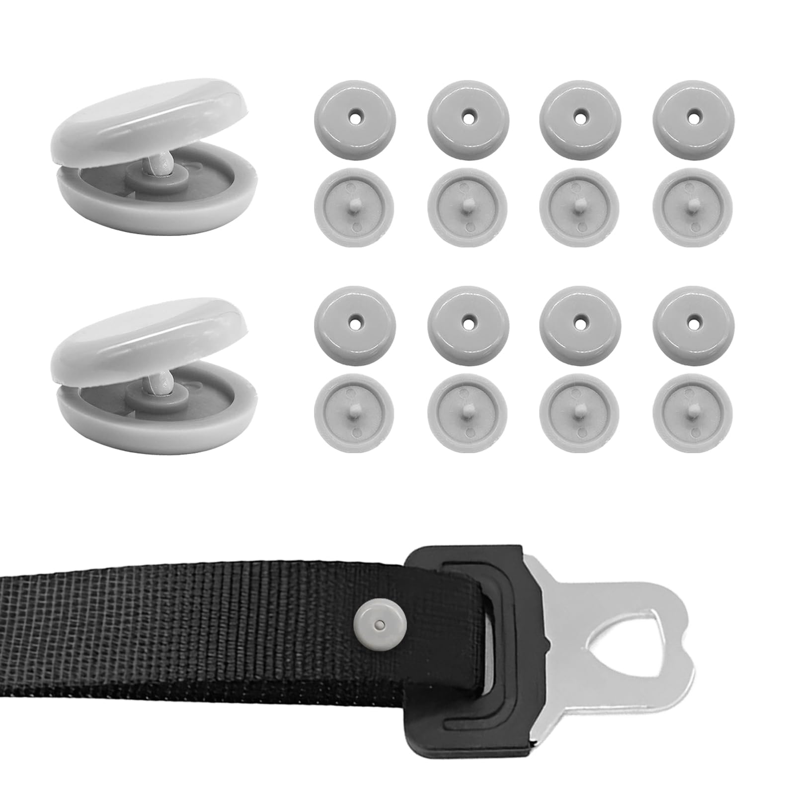 YTFRL seat belt button stop gray front view demonstrates compact universal-fit design