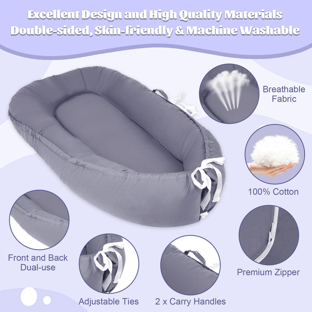 YTUGNE Baby Lounger mattress detail showing full elastic organic cotton