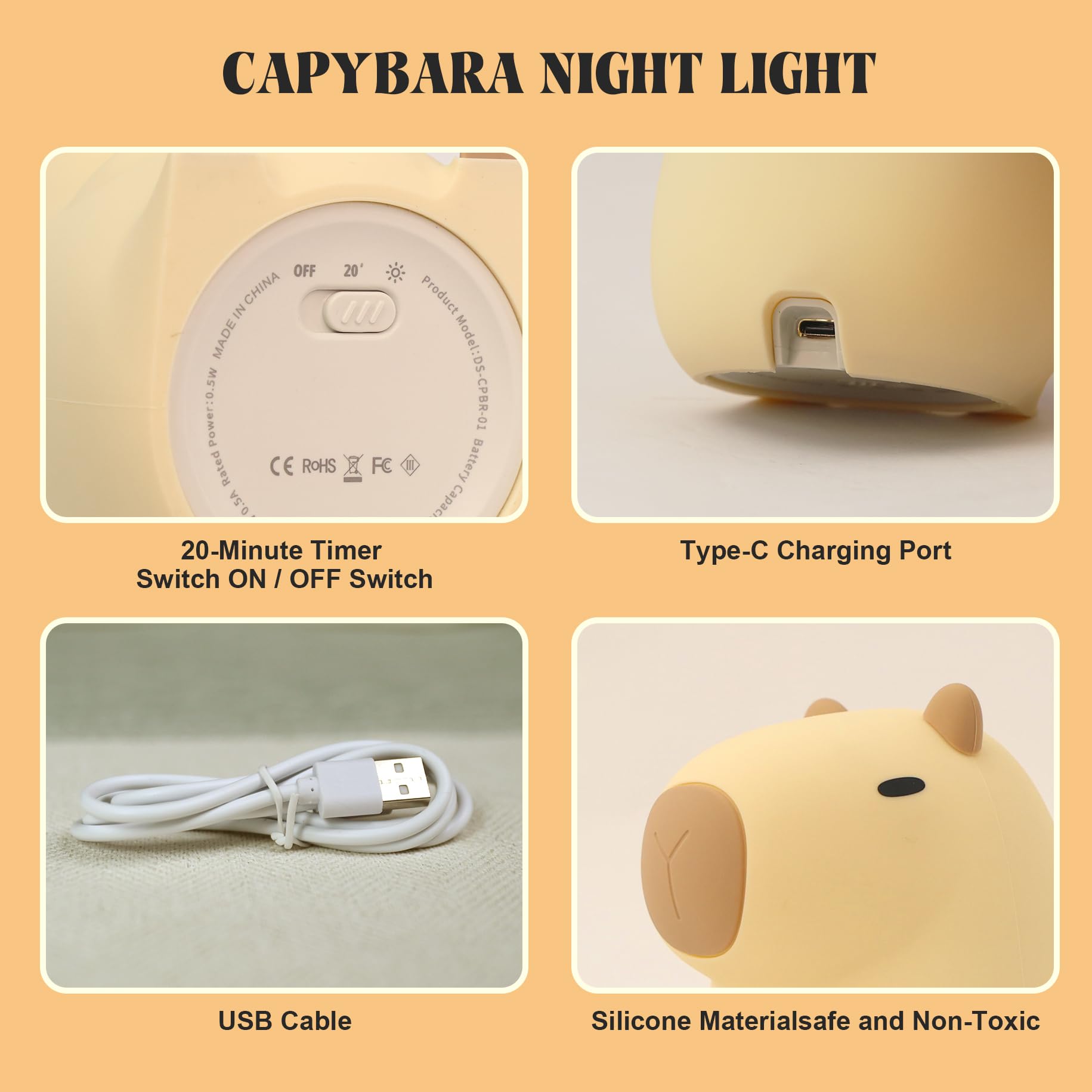 YuanDian Capybara Night Light adorable nursery decor with capybara charm.