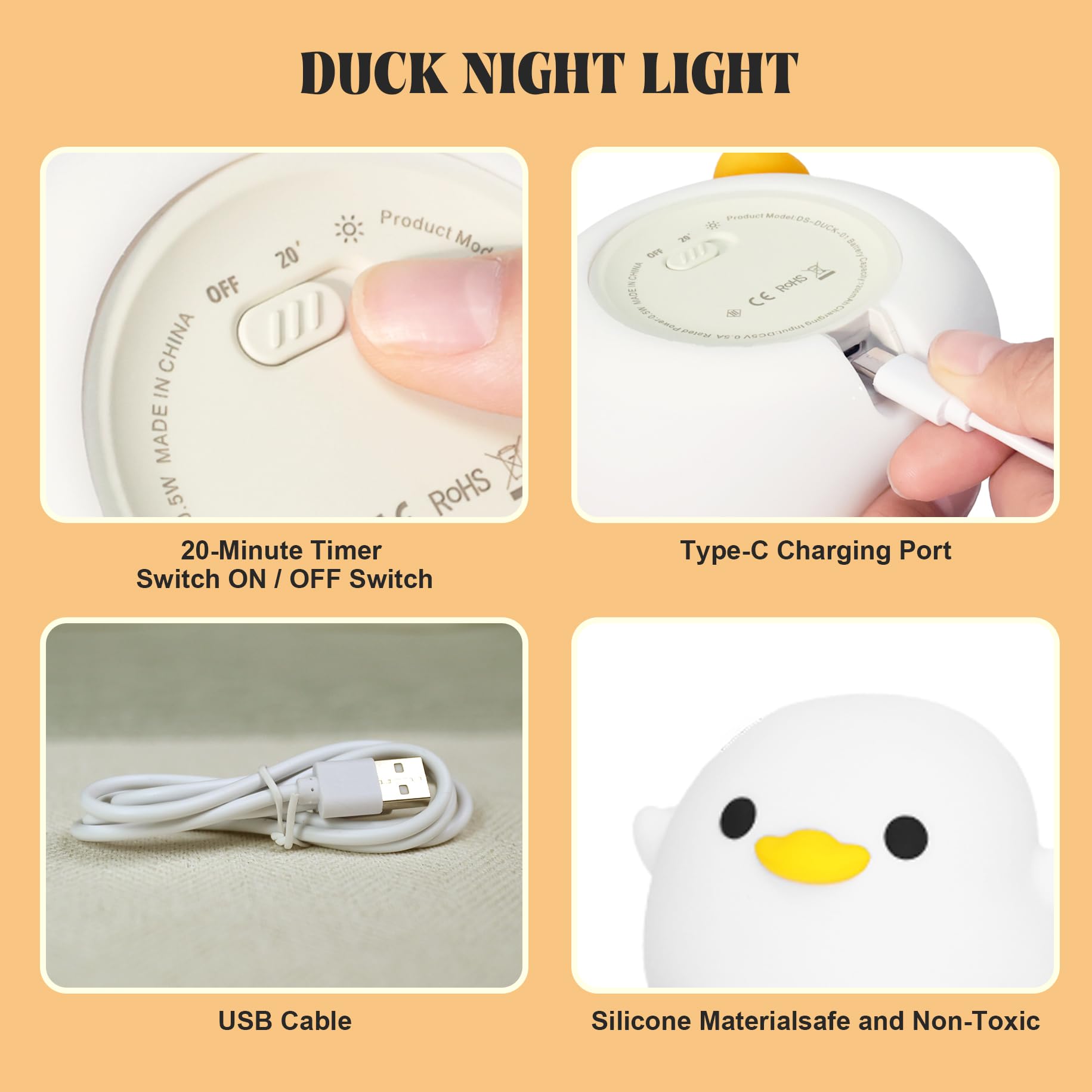 YuanDian Dodo Duck LED night light sits on a bedside table providing gentle illumination.