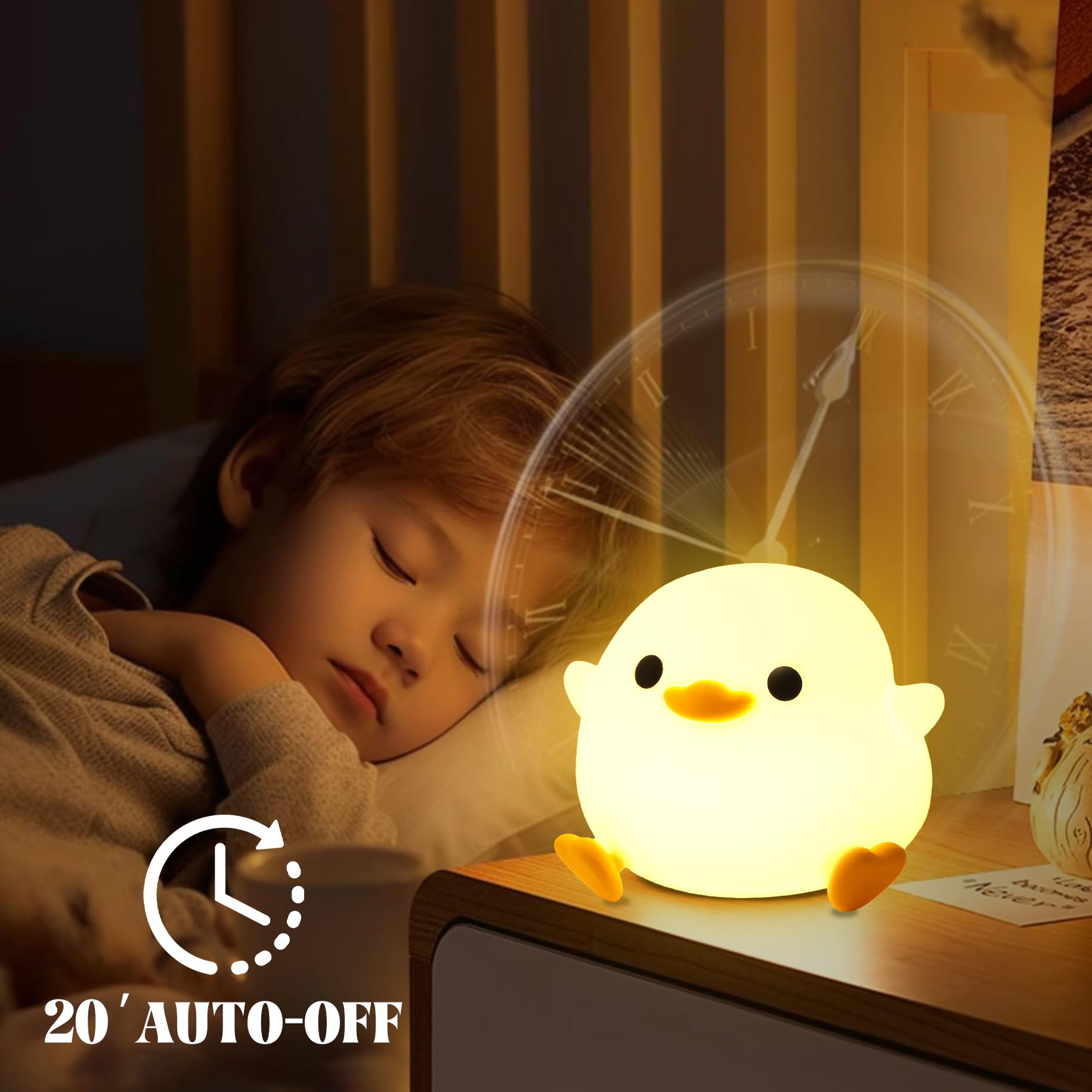 YuanDian Dodo Duck LED night light with a rechargeable 1200 mAh battery for all-night use.