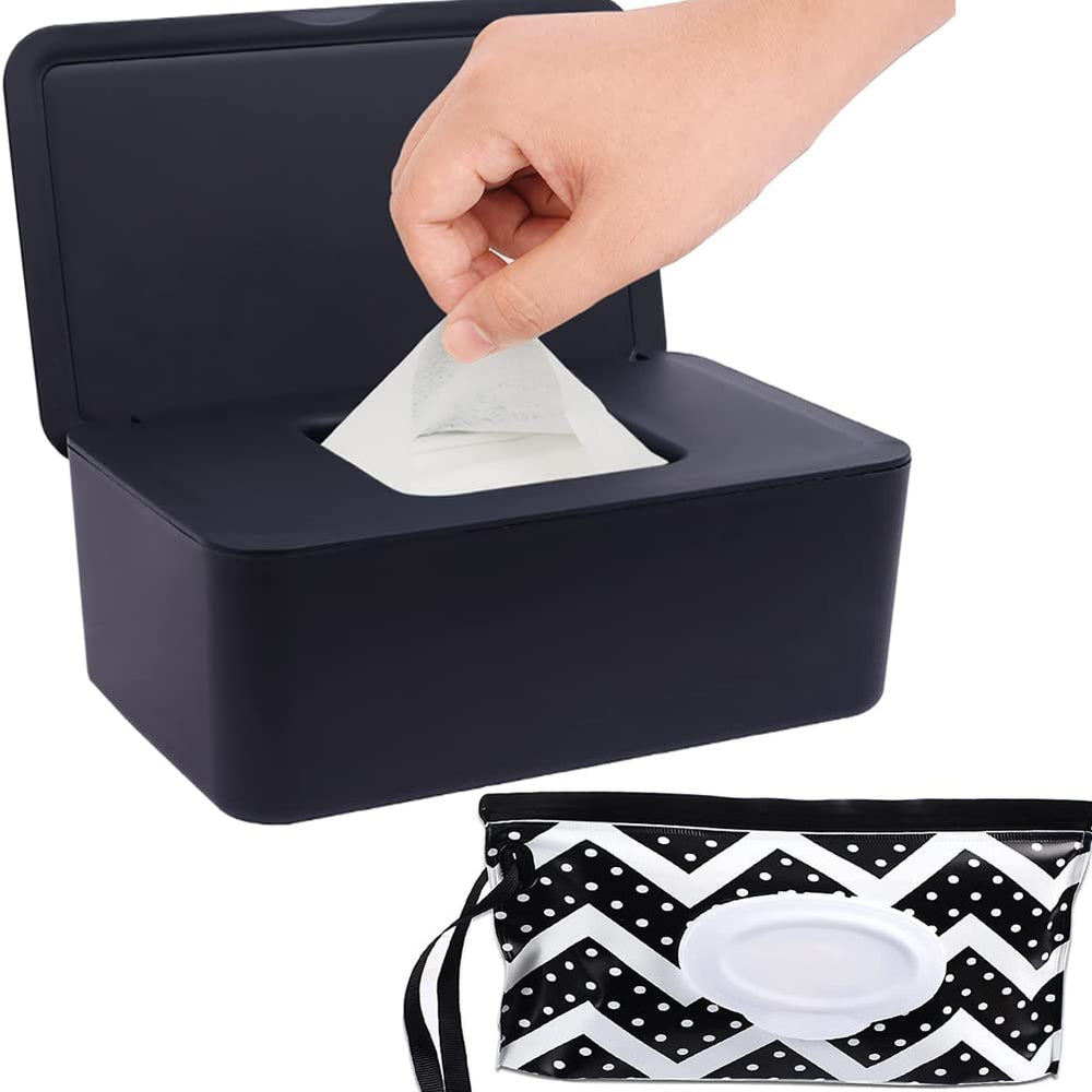 Yufangri baby wipe dispenser front view, dustproof design for home or travel.