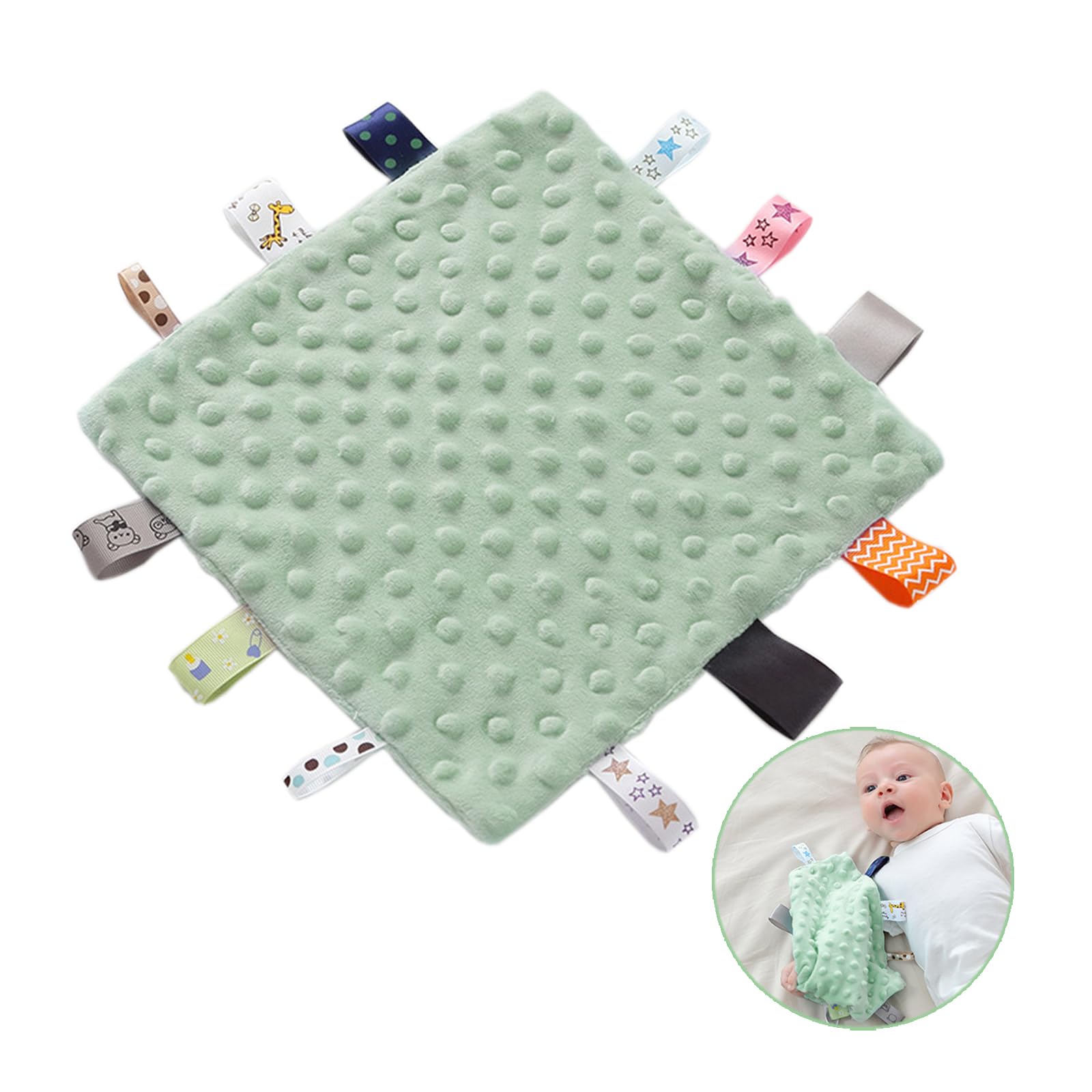 Yufiova Baby Security Taggies Blanket edge tags for tactile comfort and soothing familiar sensation.