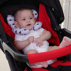 Yufiova baby travel pillow grey front view showing compact size for naps