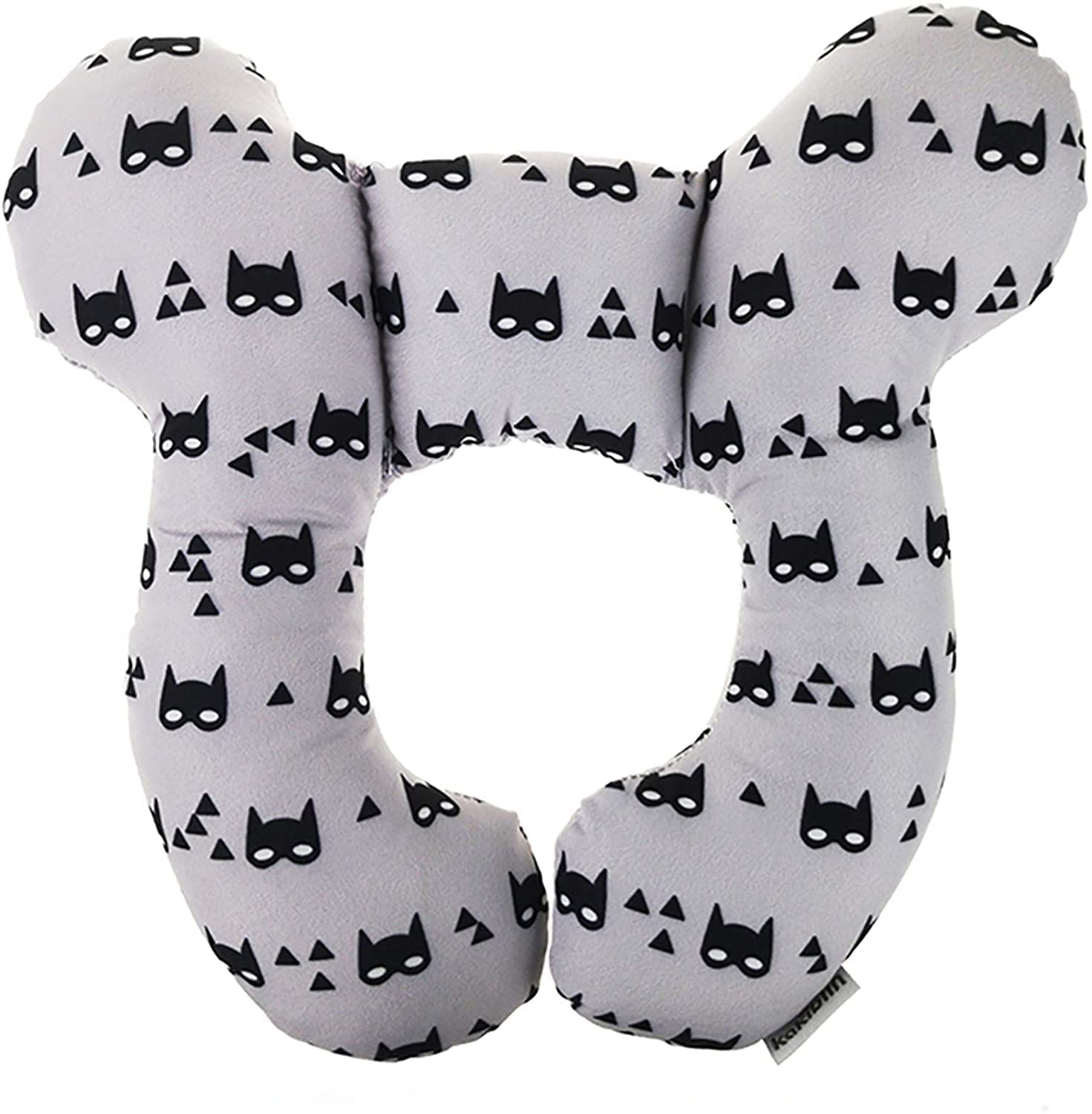 Yufiova baby travel pillow grey side view highlighting ergonomic shape for head and neck