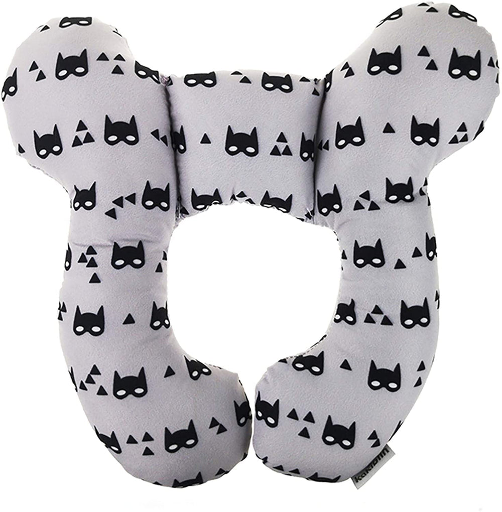Yufiova baby travel pillow grey side view highlighting ergonomic shape for head and neck