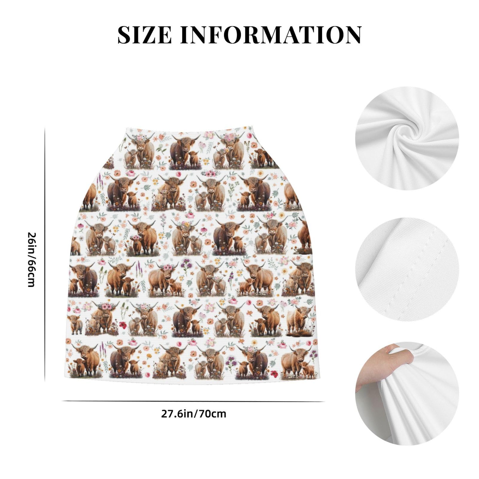 YUGUSNCH Highland Cow car seat cover close-up highlights double-layer breathable fabric.