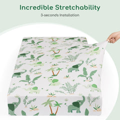 Yukkidds green elephant prints create a calming nursery vibe