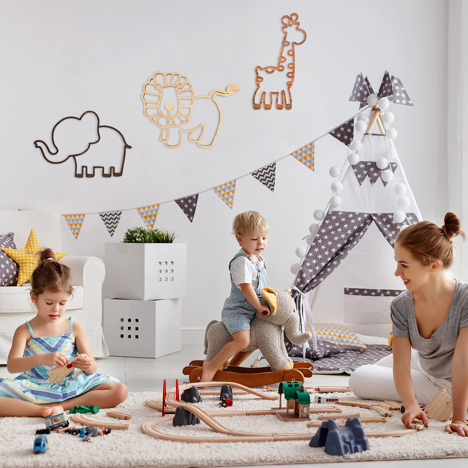 Yulejo safari wall decor adhesive points simplify mounting on any wall.