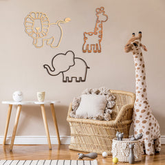 Yulejo safari giraffe wall decor on wood brightens a nursery with whimsy.