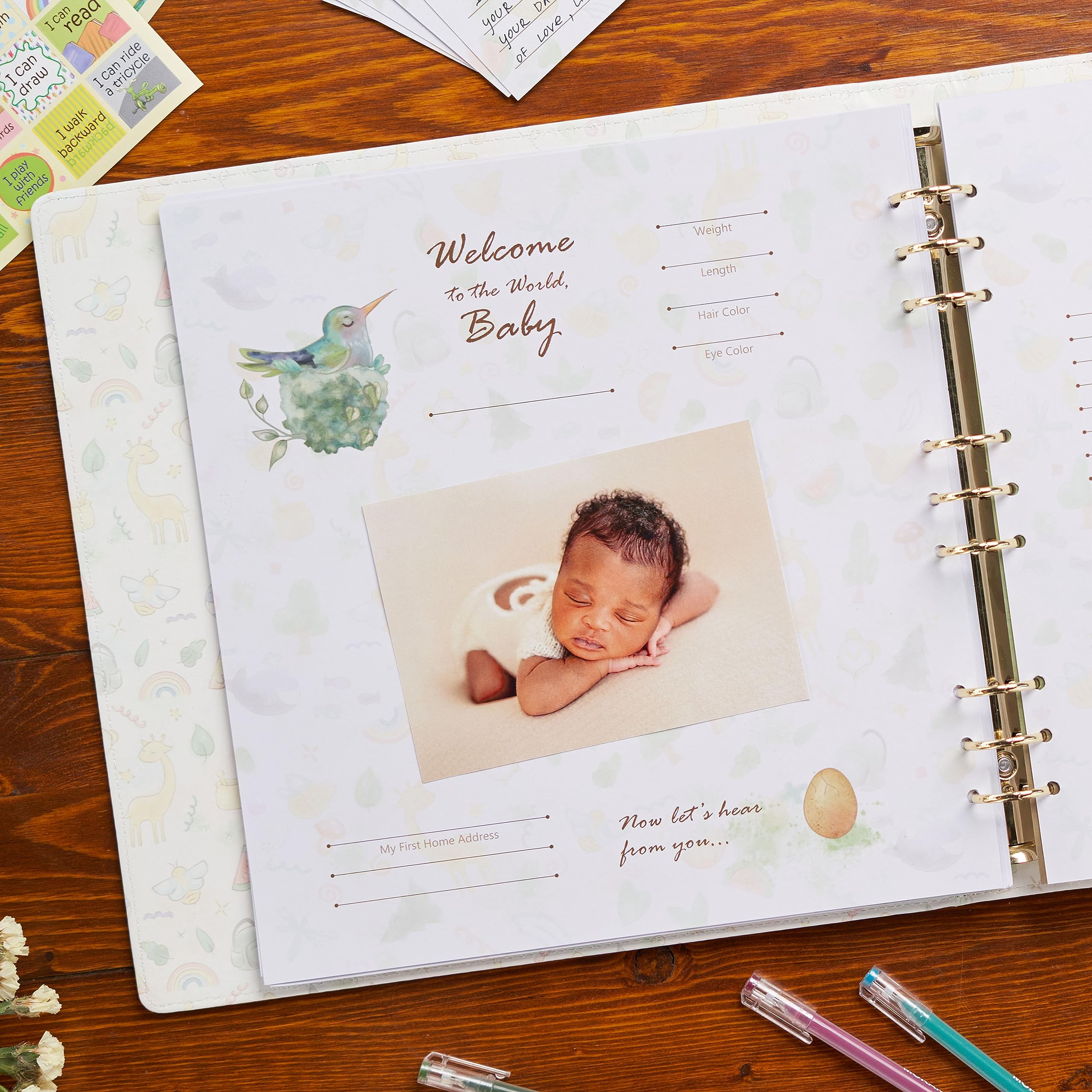 Yulka Crafts baby journal-set includes cards, inkless pad, and tape for quick setup.
