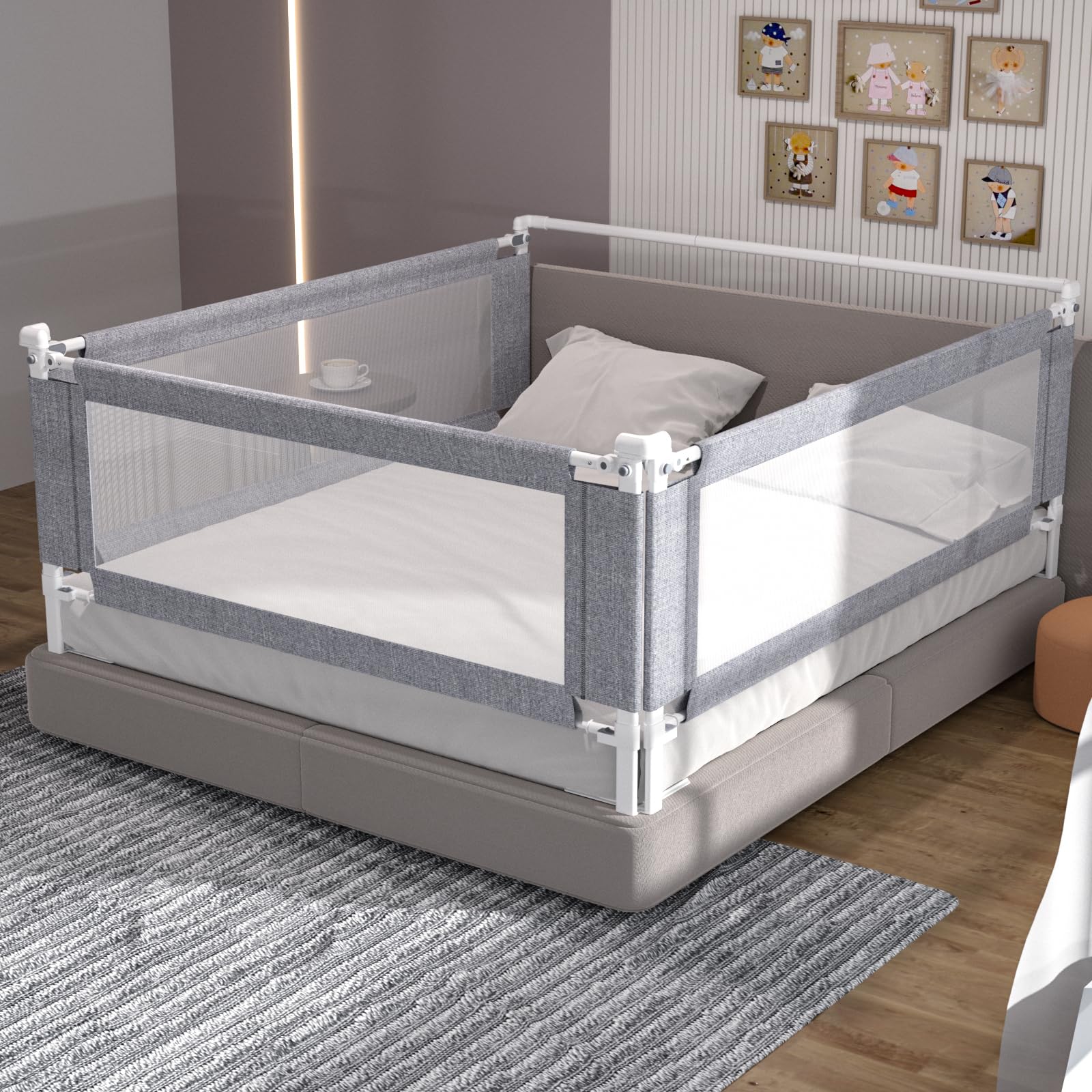 Yulongtengfei three-piece queen bed rail assembly for secure fit for toddlers.