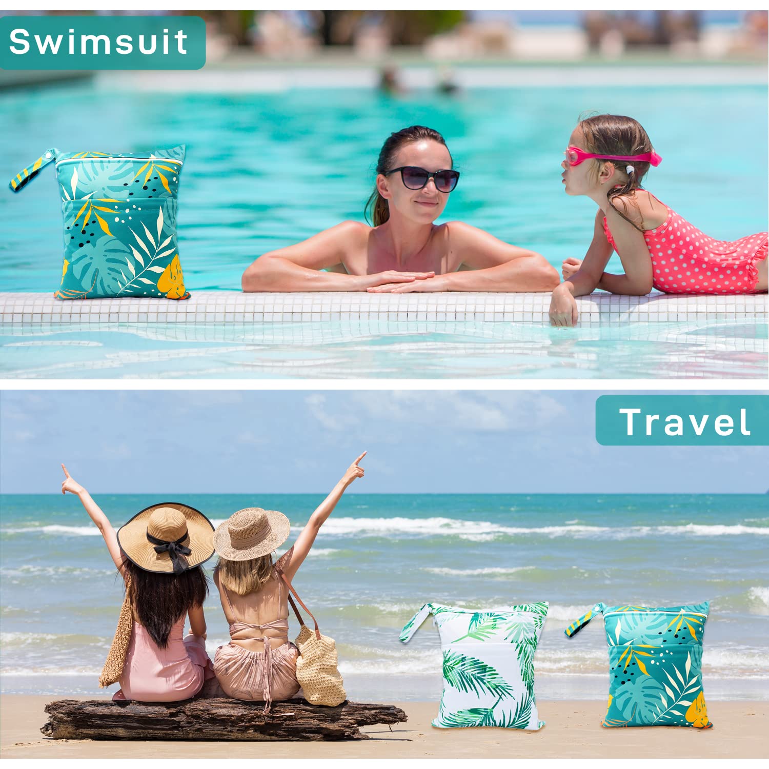 YULUONAPS wet bag green leaf folded for compact travel storage