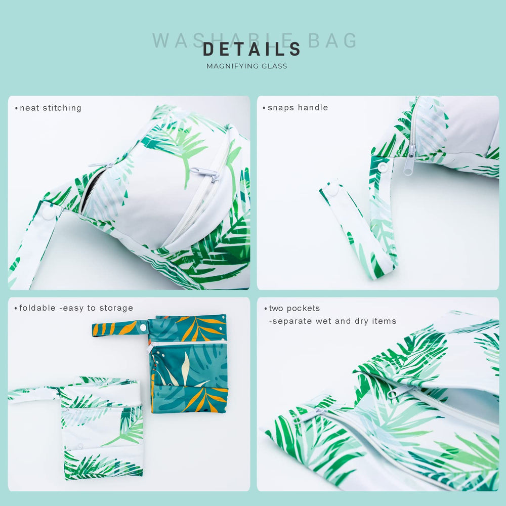 YULUONAPS wet bag green leaf in hand shows portable size