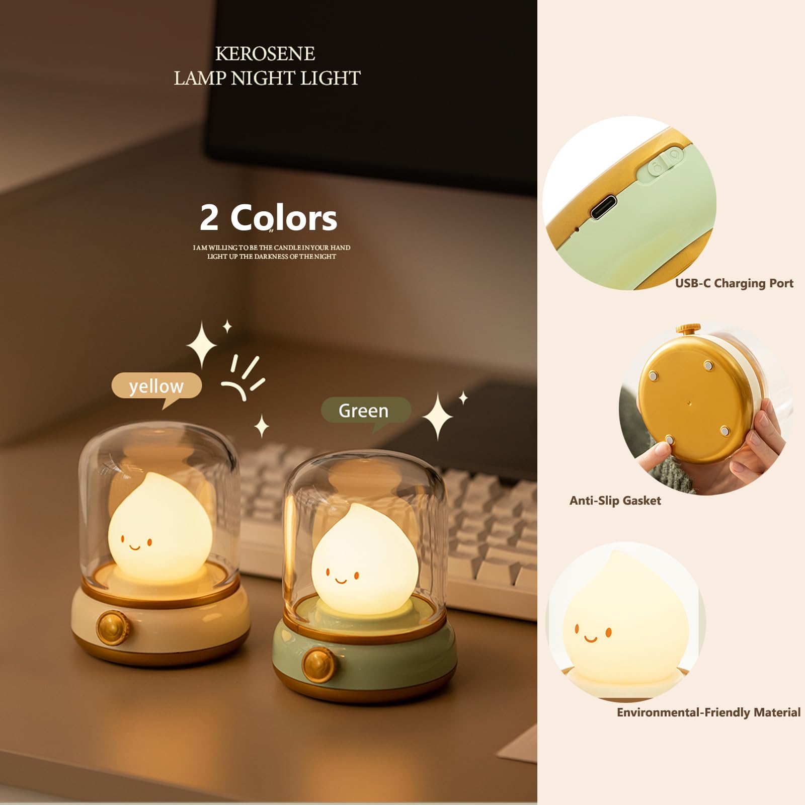 YumeGlint kid-friendly light on bedside stand for bedtime routine.
