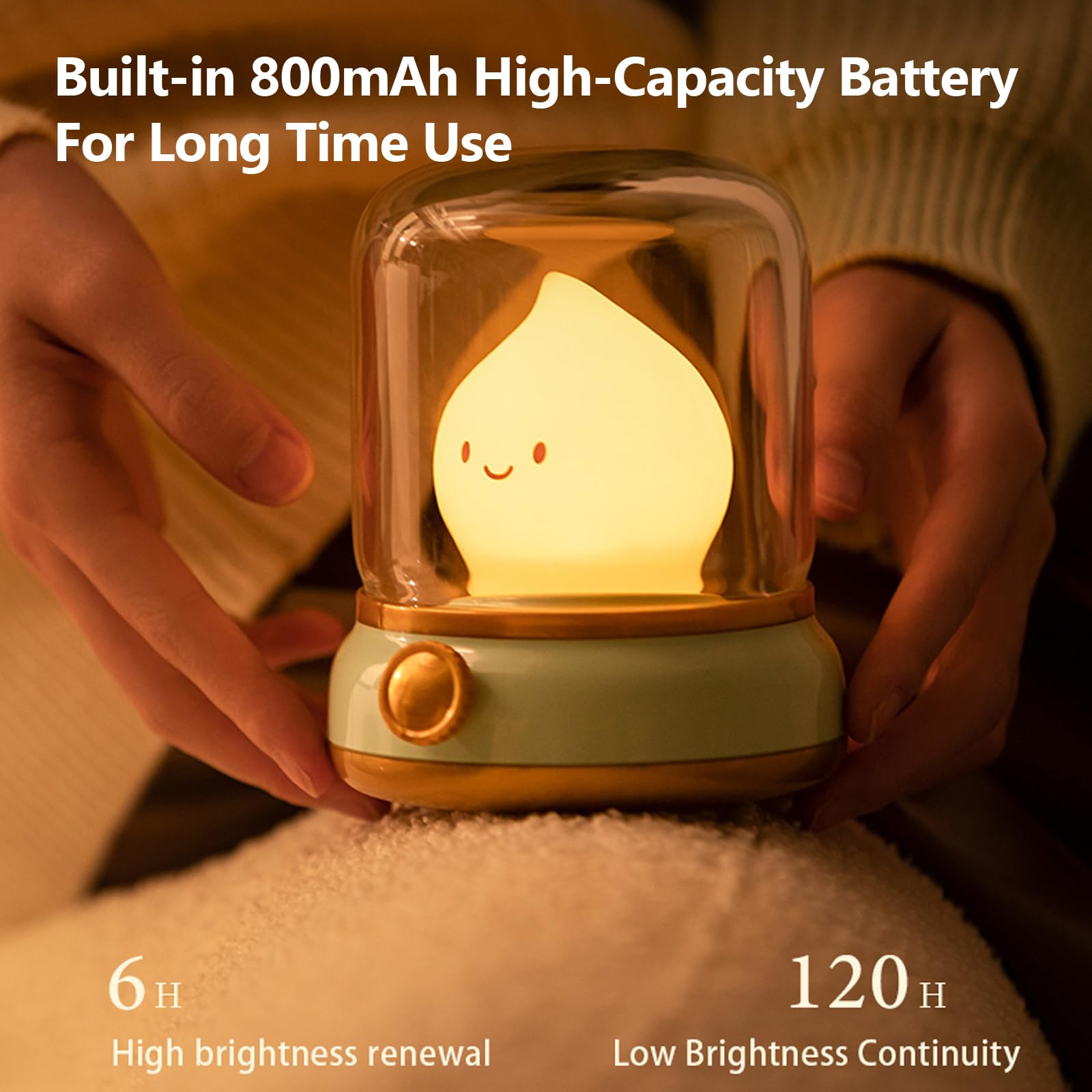 YumeGlint USB-rechargeable night light, portable for travel and outdoor use.