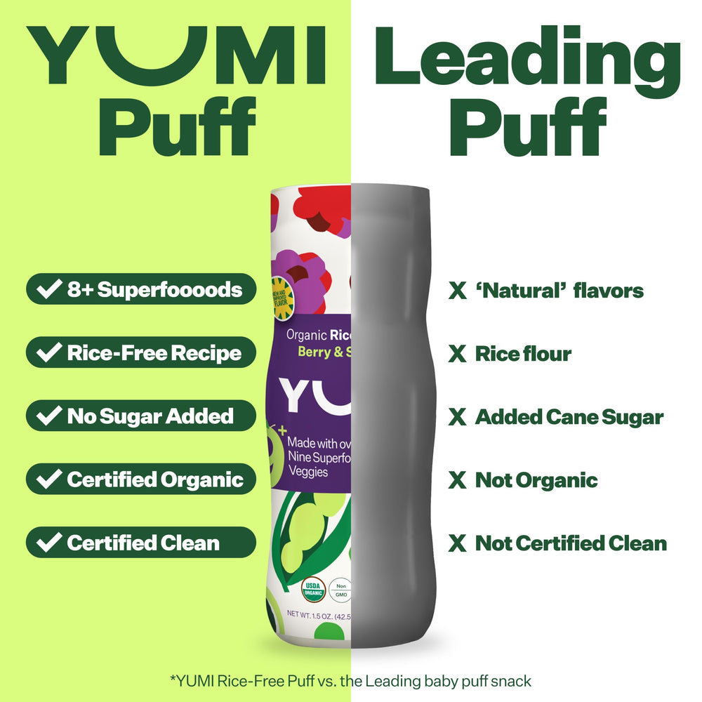 YUMI Rice-Free Baby Puffs clean-label award signals safety and trust.