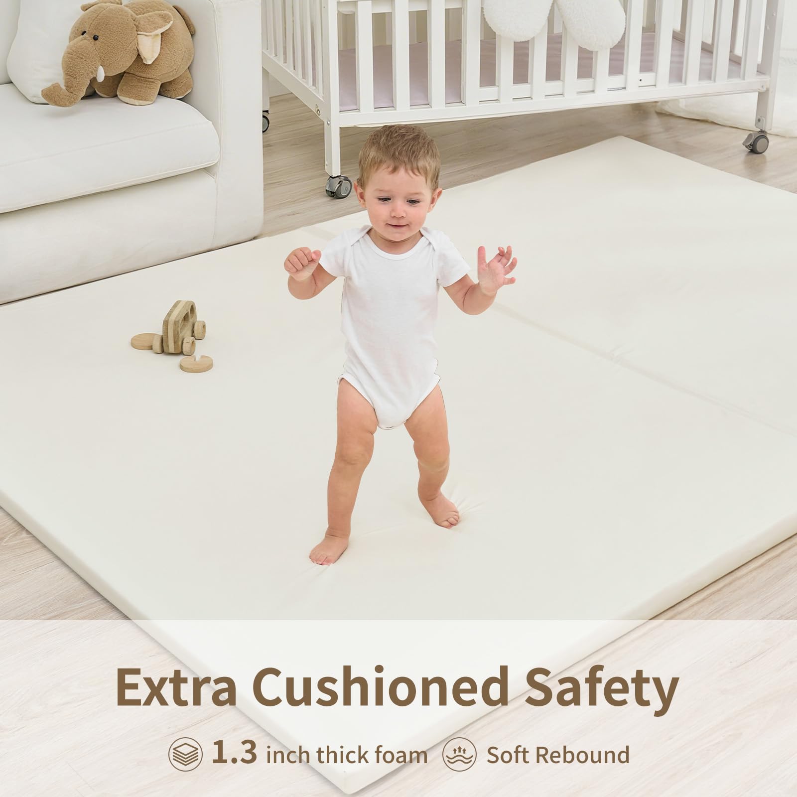 Yumiio 1.3-inch foam cushioning provides soft comfort during early crawls
