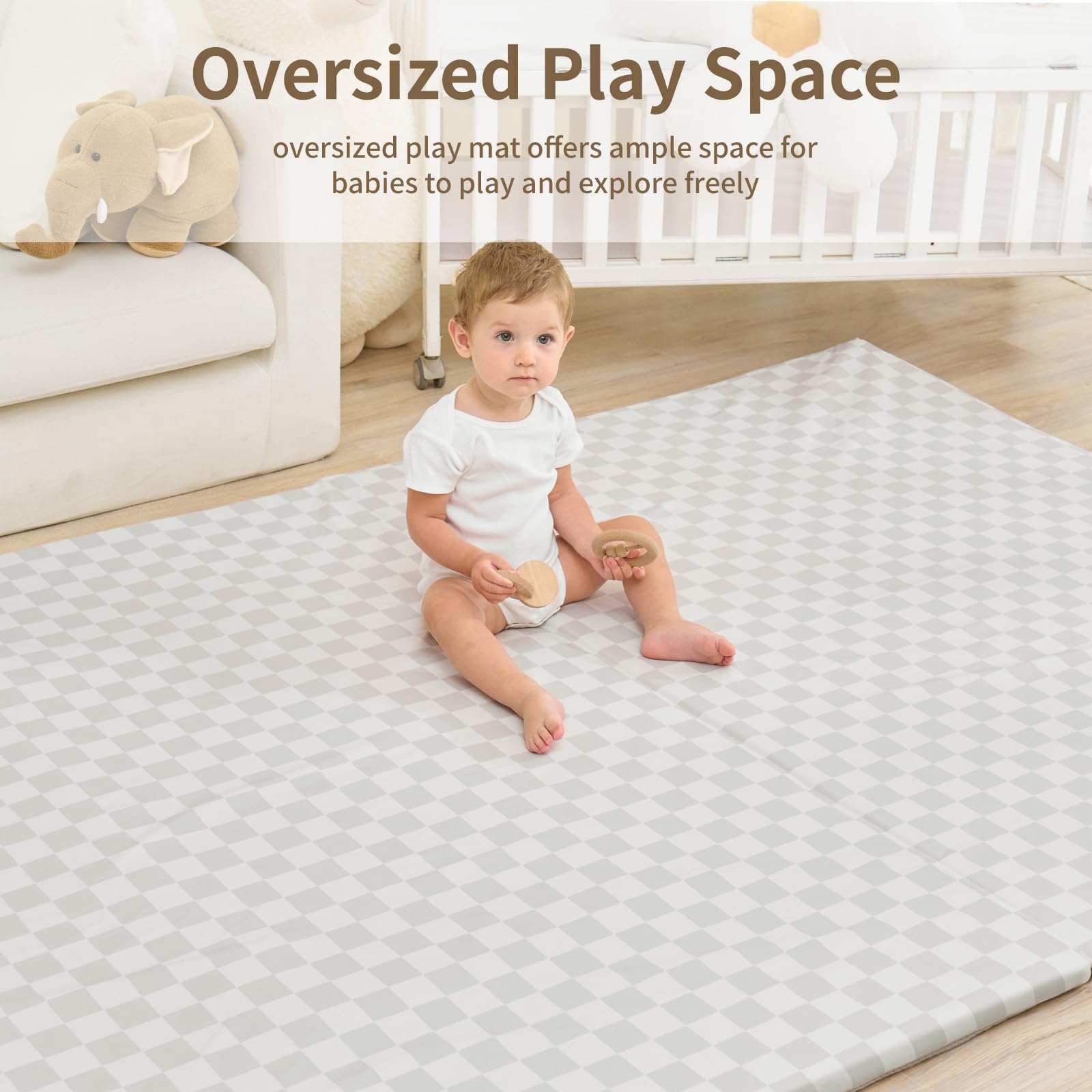 Yumiio oversized 59x82 inches provides ample space for crawlers and toddlers.