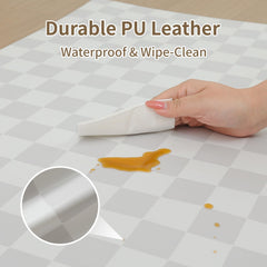 Yumiio vegan leather mat cushion detail shows soft, comfy surface for crawling.