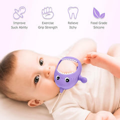 Yummy Baby never-drop shark mitten keeps teether accessible and clean
