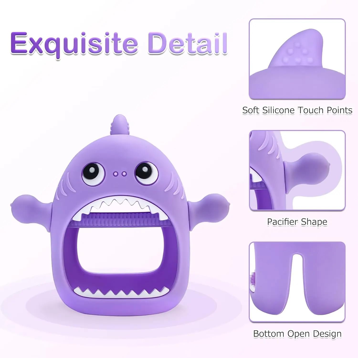 Yummy Baby silicone teether mitten shows BPA-free, dishwasher-safe design