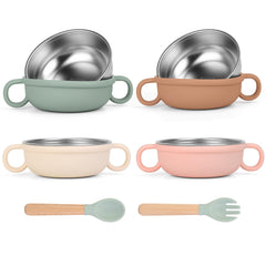 Yummy Sam 4Pack stainless steel baby bowls with handles for easy self-feeding