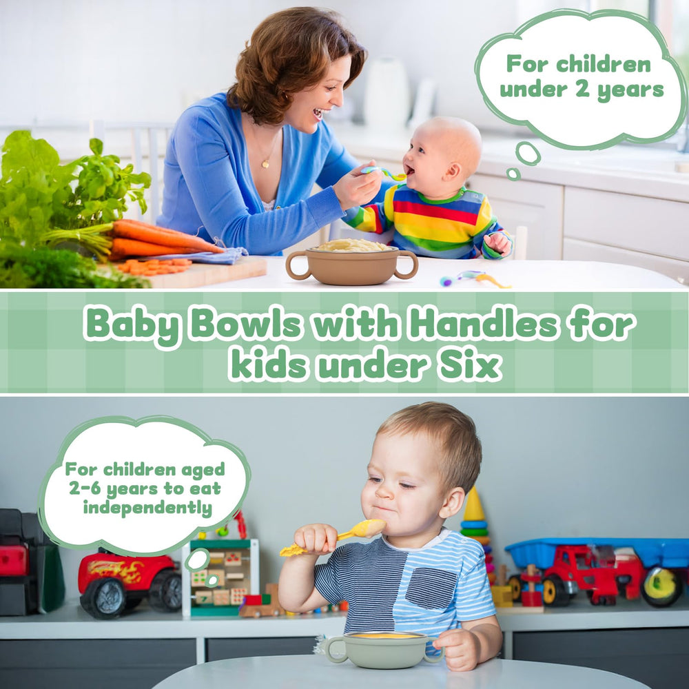 Yummy Sam baby bowls with silicone spoon and fork for gentle teething meals