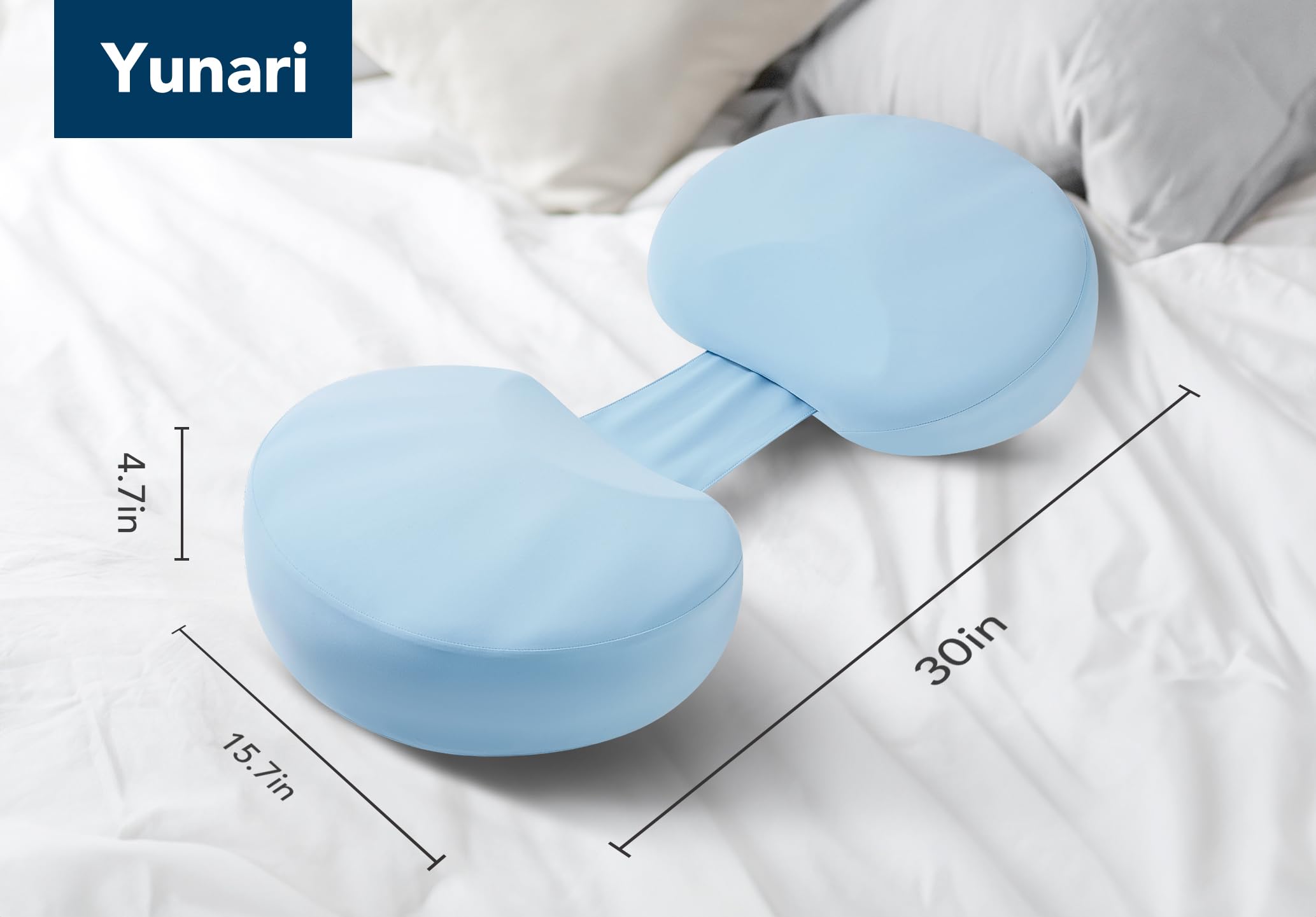 Yunari memory foam pregnancy pillow breathable, machine-washable cover keeps bedding fresh.