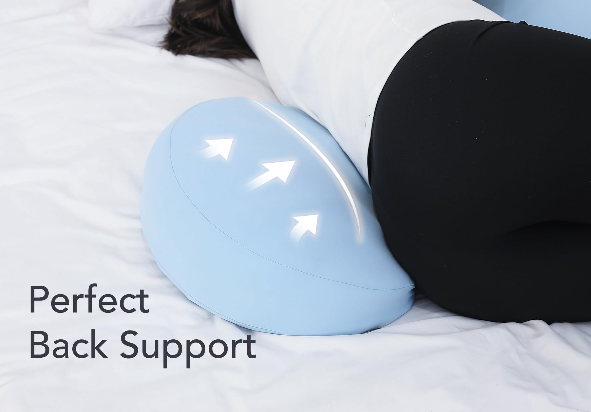 Yunari memory foam pregnancy pillow W-shape design provides targeted belly and back support.