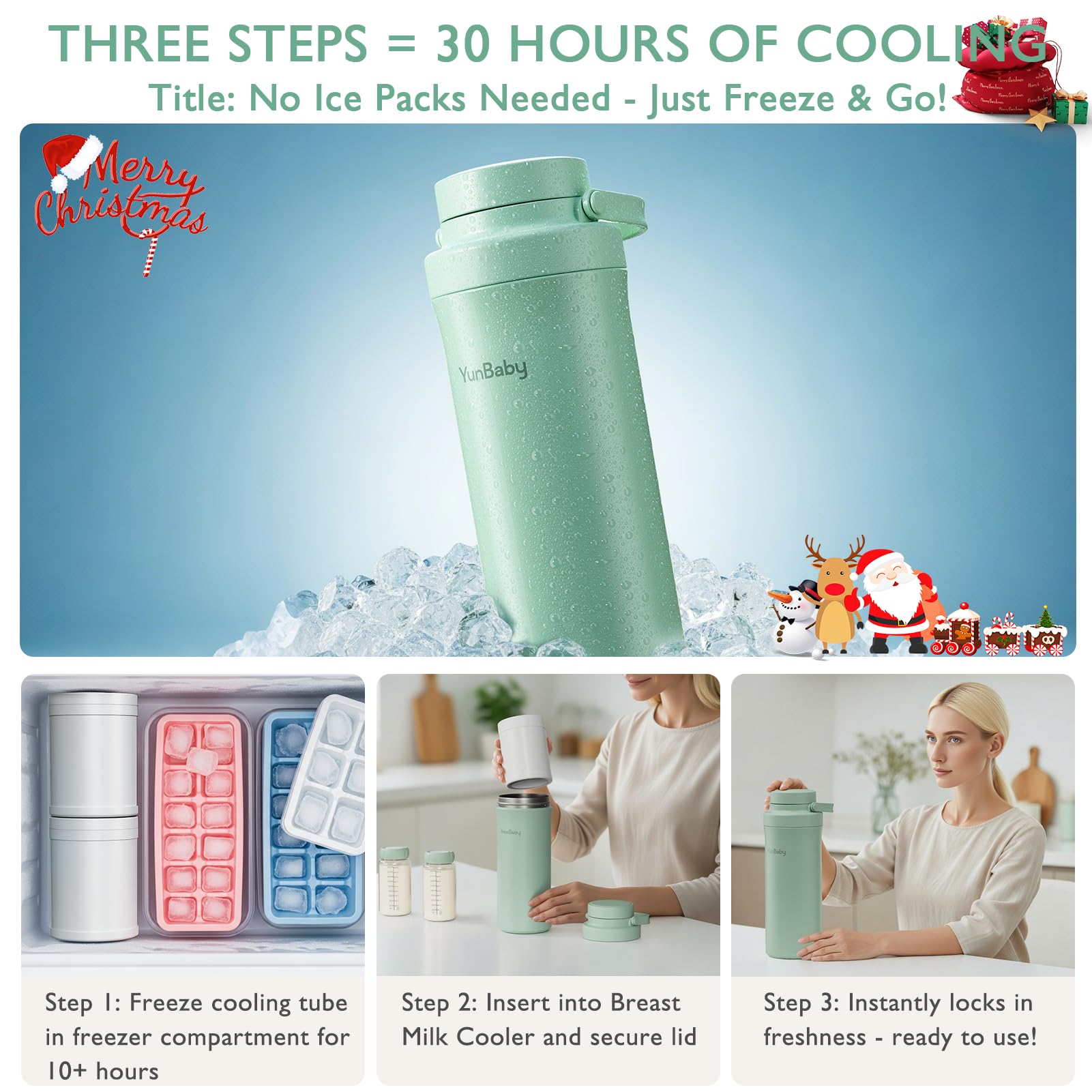 YunBaby 360-degree cooling gel pack in use for extended freshness.