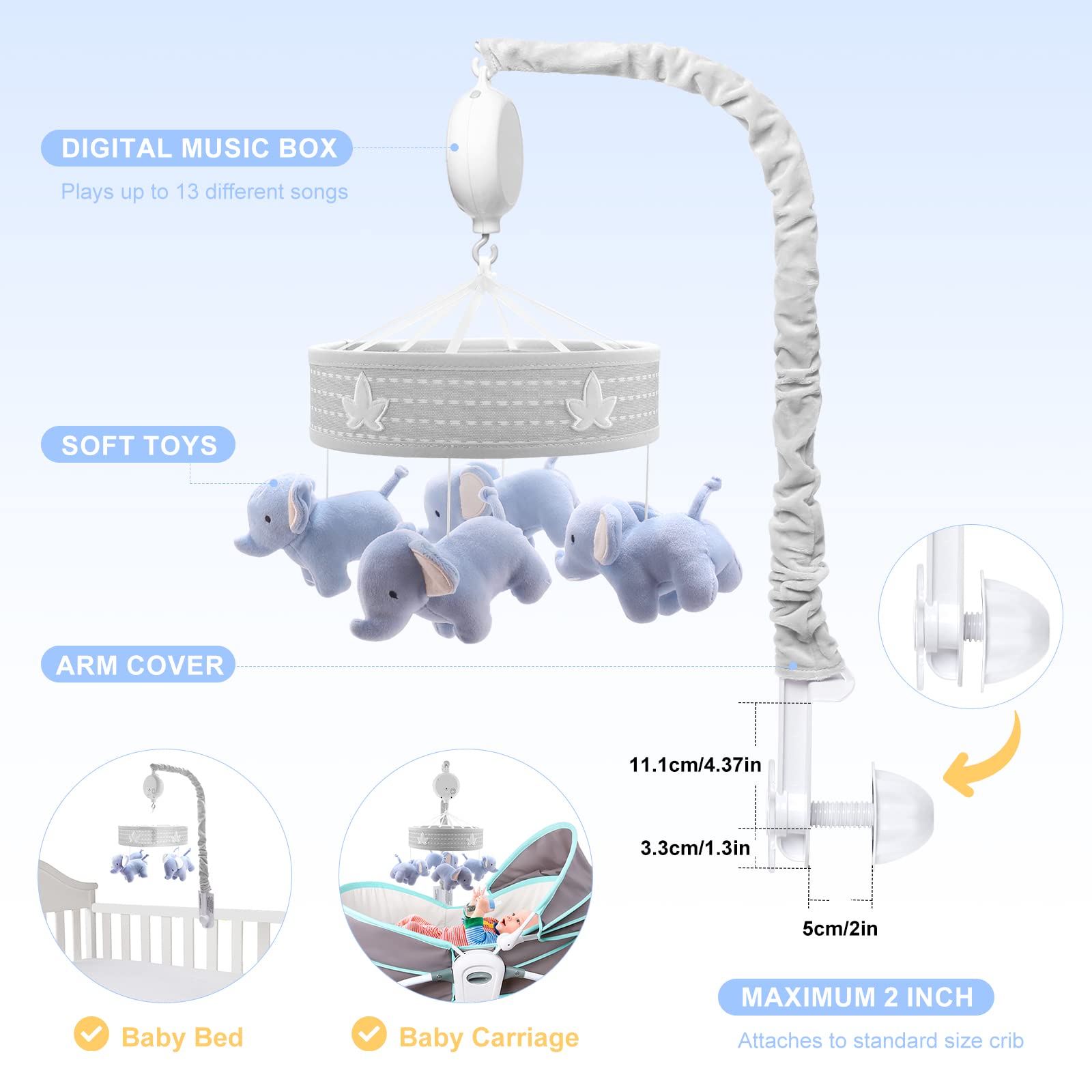 YUNGCHI baby-mobile volume-control ensures comfortable sound levels.