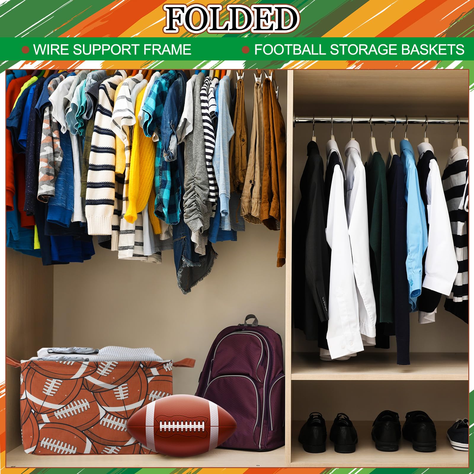 Yungyan football storage basket ideal for closet shelf organization
