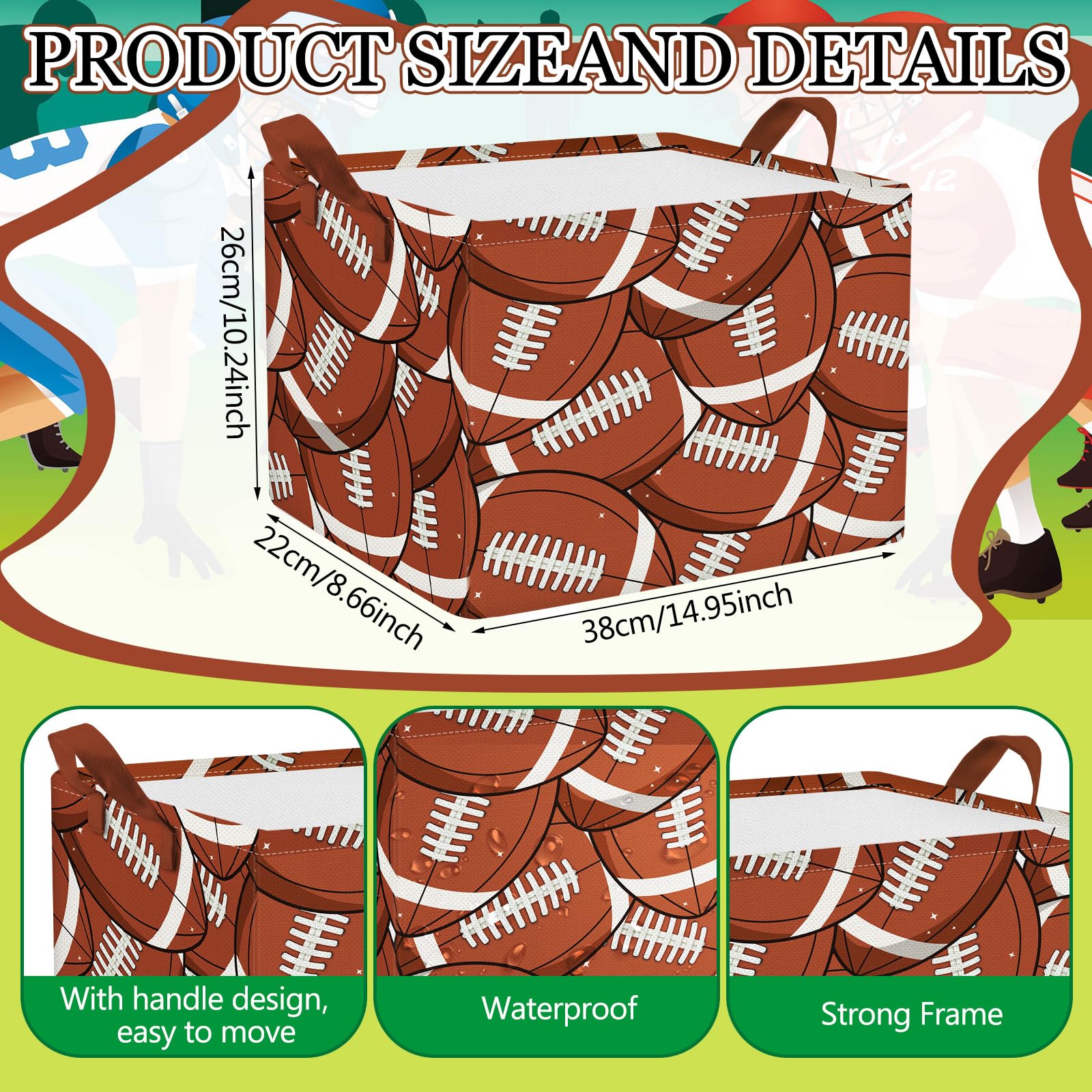 Yungyan football storage basket with a goal graphic for themed decor and function