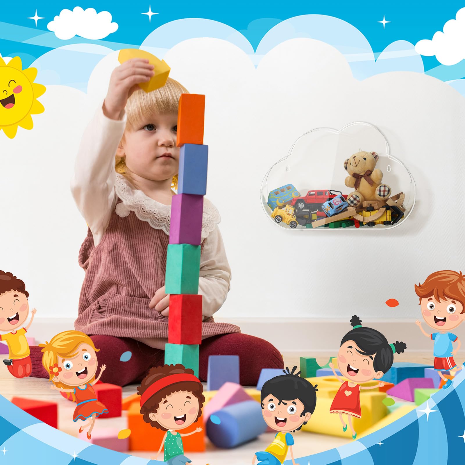 Yungyan kids room storage display keeps blocks, cars, and snacks organized